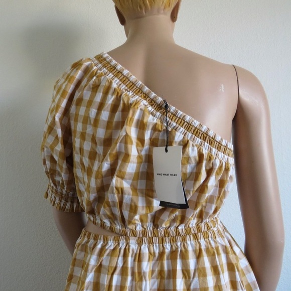 Who What Wear Women's Summer Gingham Checked Dress Honey Mustard Size Large NWT - Picture 7 of 7